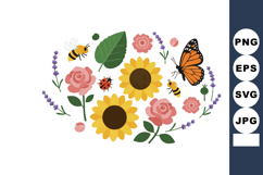 Sunflowers pink roses lavender flowers bees butterfly ladybu Product Image 1
