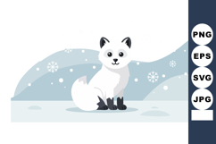Arctic fox sitting in snowy winter landscape with snowflakes Product Image 1