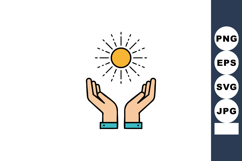 Hands holding sun icon symbolizing energy and care vector il Product Image 1