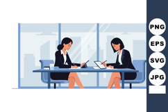 Two Businesswomen Working Together in Modern Office with Cit Product Image 1