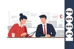 Business meeting discussion with woman and man using tablet Product Image 1
