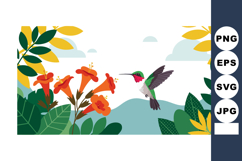 Hummingbird Feeding from Orange Flowers Surrounded by Green Product Image 1