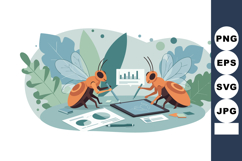 Bees working on digital tablet with financial charts and lea Product Image 1