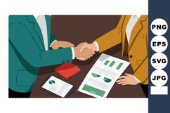 Business Meeting Handshake Agreement with Financial Reports Product Image 1