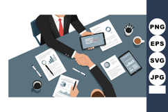 Business meeting handshake with digital devices and document Product Image 1