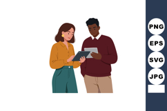 Two people collaborating using digital tablets in casual clo Product Image 1
