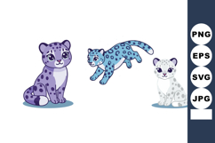 Cute cartoon purple blue and white leopard cubs in playful p Product Image 1