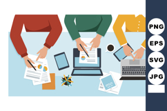 People working together with laptop documents and coffee on Product Image 1