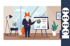 Fox in business suit presenting financial data on flip chart Product Image 1