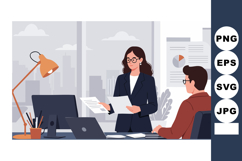 Businesswoman presenting report to colleague in modern offic Product Image 1
