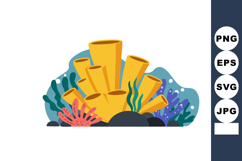 Yellow Tube Coral and Colorful Underwater Sea Plants Vector Product Image 1