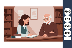 Elderly Man and Young Woman Discussing Literary Topics in Li Product Image 1