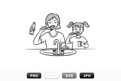 Mother And Daughter Brushing Teeth Svg Set Product Image 1