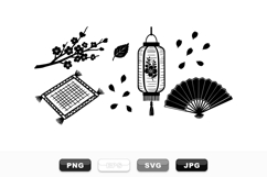 Hand Drawn Asian Lantern And Floral Clipart Bundle Product Image 1
