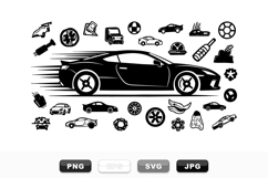 Sports Car Vector Clipart Set With Auto Parts Product Image 1