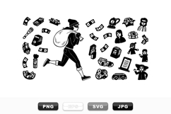 Hand Drawn Robbery Crime Clipart Vector Set Product Image 1