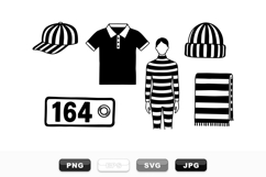 Monochrome Black White Striped Outfit Vector Set Product Image 1