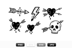 Hand Drawn Edgy Arrows Heart And Skull Bundle Product Image 1