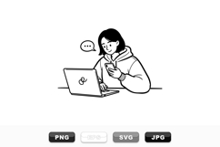 Minimalist Woman Working Laptop and Phone Clipart Set Product Image 1