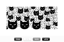 Black and White Cat Faces Vector Pattern Bundle Product Image 1