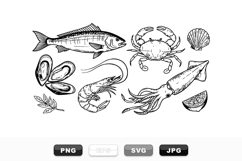 Hand Drawn Seafood Sketch Clipart Vector Set Product Image 1