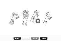 Boho Celestial Hands Line Art Clipart Set Product Image 1