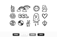 Hand Drawn Retro Doodle Sticker Vector Set Product Image 1