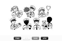 Hand Drawn Kids Police Officer SVG Clipart Set Product Image 1