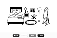 Black and White Cozy Bedroom Furniture Clipart Set Product Image 1