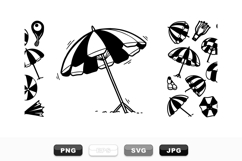 Black White Beach Umbrella Vector Clipart Set for Summer Product Image 1