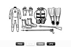 Hand Drawn Vintage Scuba Diving Gear Vector Set Product Image 1