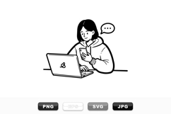 Minimalist Woman Working With Laptop Vector Set Product Image 1