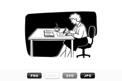 Vintage Woman Writing At Desk Black Drawing Set Product Image 1