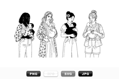Elegant Mom Baby Carrier Line Art Clipart Set Product Image 1