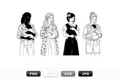 Hand Drawn Mom Baby Carrier Vector Clipart Set Product Image 1