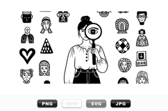 Hand Drawn Faces SVG Icon Bundle For Crafts Product Image 1