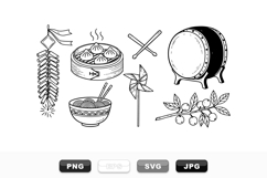 Hand Drawn Asian Festival Icons Vector Set Product Image 1
