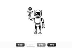 Hand Drawn Robot Holding Flower Vector Clipart Set Product Image 1