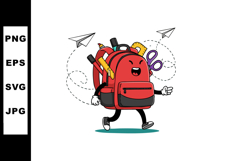 Red School Backpack Character Walking with Stationery and Pa Product Image 1