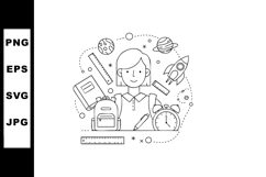Student surrounded by school supplies and science objects ve Product Image 1