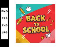 Back to school text with pencils apple paper airplane and st Product Image 1