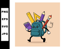 Cartoon backpack with book pencil ruler and paintbrush schoo Product Image 1