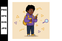 Young student boy holding pencil and notebook with yellow ba Product Image 1