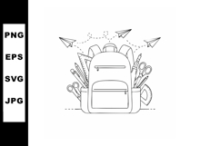 Backpack with school supplies and paper airplanes vector ill Product Image 1