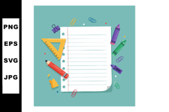 School stationery with blank lined paper and colorful drawin Product Image 1