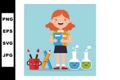 Happy red-haired schoolgirl holding books with smiling stati Product Image 1