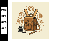 Brown school backpack with rulers pencil and inkpot vector i Product Image 1