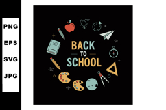 Back to school education supplies circle with apple, paper p Product Image 1