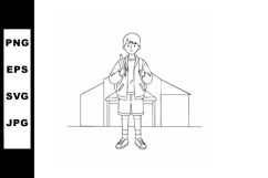 Boy standing with backpack and baseball bat in front of scho Product Image 1