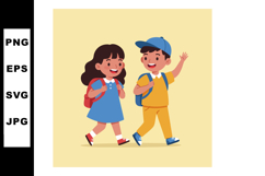 Happy children walking with backpacks cheerful school kids v Product Image 1